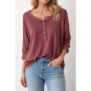 NWOT Women’s Pullover Top Button XL Aerie Dupe Burgundy Long Sleeve Lightweight